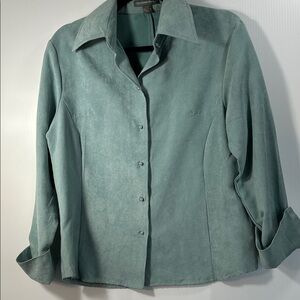 BEECHERS BROOK Teal Button-Up Suede Shirt
